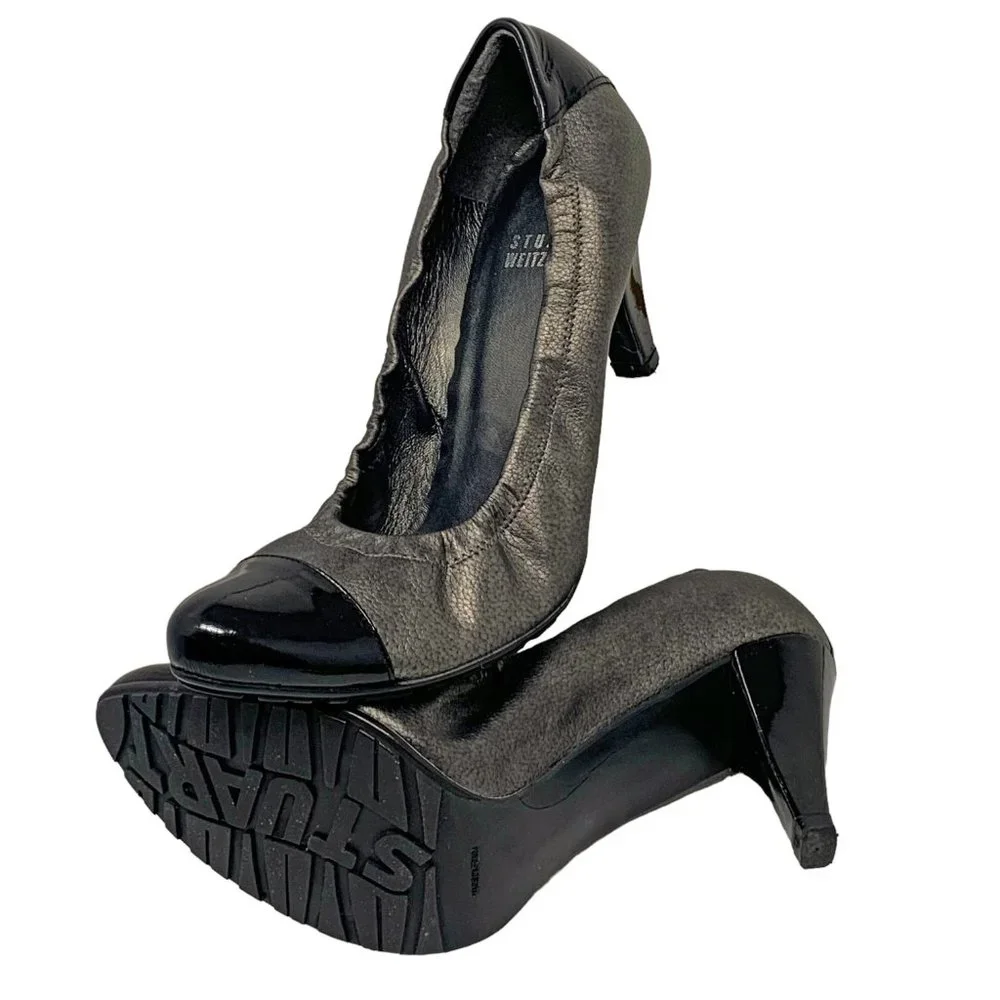 STUART WEITZMAN‎ Pewter leather Cap Toe Ballet Styled Pumps